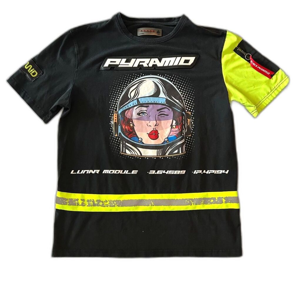 Black Pyramid Astronaut Graphic Racing T-Shirt Black Neon